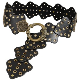 Heyjoin Hollow Wide Disc Belt for Women Leather Metal Buckle Belt Soft Durable Exaggerated Cowboy Waist Belts (Bronze Black Leaf-L)