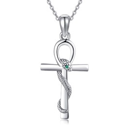 MONGAS Ankh Snake Necklaces for Women Sterling Silver Ankh Pendant Necklace Jewelry for Women