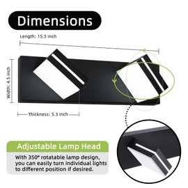OKELI 2 Light Black Bathroom Vanity Light Over Mirror Modern LED Dimmable Bathroom Light Fixture Black 350° Rotatable Lamp Head 16W 6000K Cold White ETL Listed