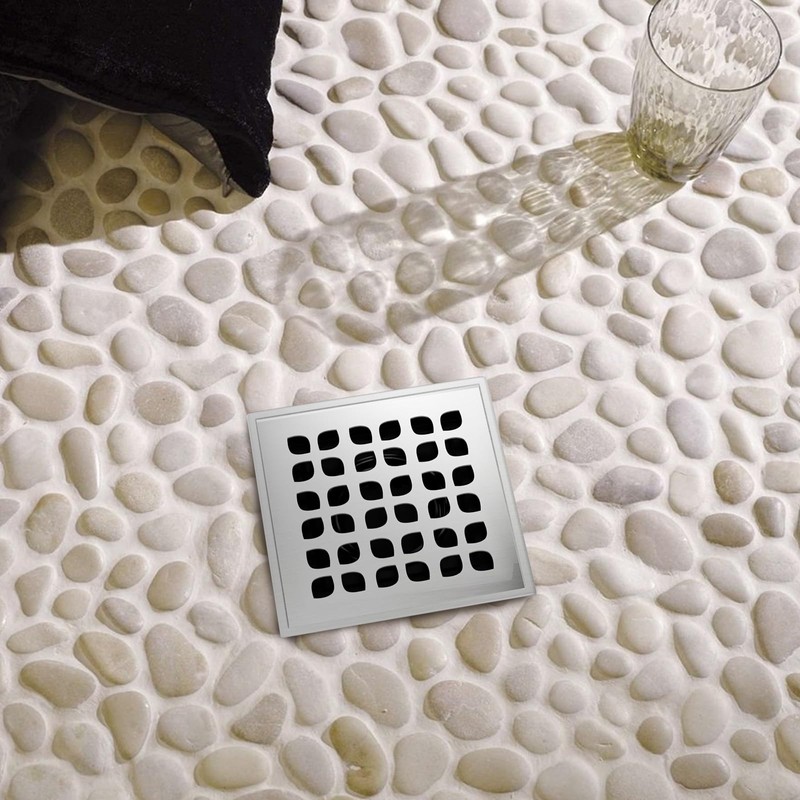 Fibetter 4 Inch Square Shower Drain Brushed with PVC Bonding