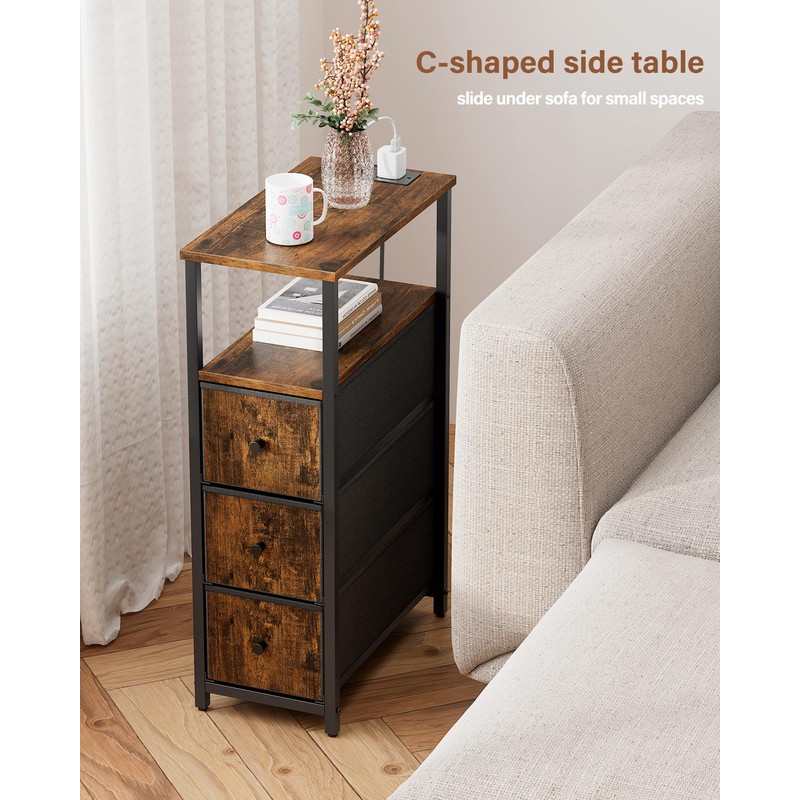 TUTOTAK Narrow Night Stand with Charging Station, Slim End Table