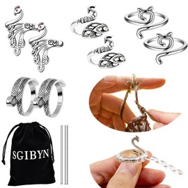 SGIBYN - Paquete de 8 anillos de tensión de hilo de ganchillo ajustables para ganchillo, anillo de ganchillo para dedos, pavo real, gato, ganchillo, anillos de tejer para tensión