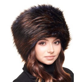 Futrzane Classic Cossack Hat - Faux Fur Hats for Women - Warm Furry Russian Hat (S, Navy Blue with Brown Classic)