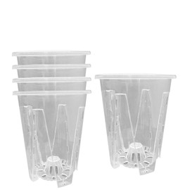 GYWHOOFT 5 pcs Orchid Pots, 4.7inch Clear Orchid Pots with Holes and Saucers, Breathable Slotted Orchid Planter Indoor Outdoor,for Repotting Flowers
