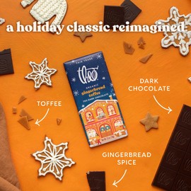 Theo Chocolate Holiday Gingerbread Toffee Organic Dark Chocolate Bar, 55% Cacao, 12 Pack | Vegan, Fair Trade