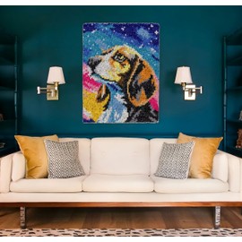 GLAECYY Latch Hook Rug Kits for Adults DIY Crochet Carpet Yarn Kit with Starry Sky Dog Patterns Pre-Printed Canvas Rug Hooking Kits Creative Craft Home Decor 20.5''x15''