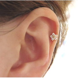 ONE PIECE 16g 1.2mm 316L surgical stainless steel CZ Flower Stud Earring Nickel Free Lead Free