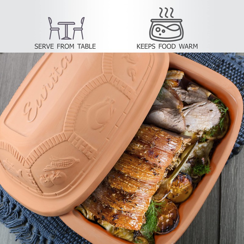 Eurita Clay Roaster, Non-Stick Dutch Oven, Healthy Clay Pot Cooking,