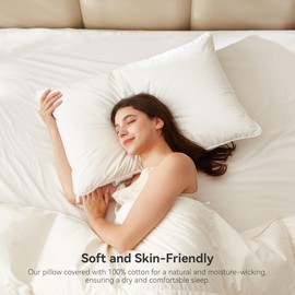 Saisier Goose Feather Down Pillows King Size Set of 1, Soft Pillows with 100% Organic Cotton Fabric, Luxury Hotel Quality Bed Pillow 1 Pack for Sleeping, Breathable & Fluffy (20" x 36")