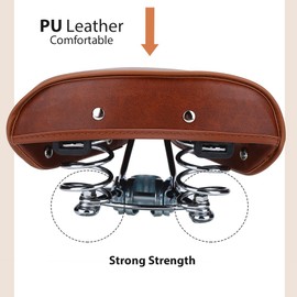 Rivets Brown Bike Seat, Universal Spring Cruise Wide Bike Saddle Bicycle Seats for Comfort Men Bicycle Seat for Men Women