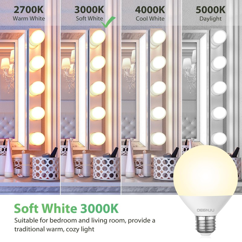 DEGNJU LED Vanity Light Bulbs, 60W Equivalent, Bathroom Light Bulbs