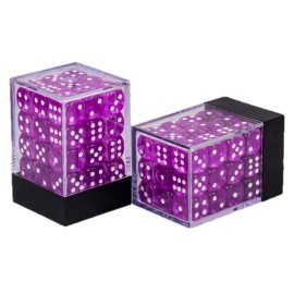 D20 12MM (36 count) TRANSLUCENT PURPLE with WHITE PIPS D6 DICE Set Brand New ND-3342