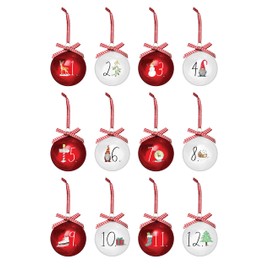 Rae Dunn Christmas Ornaments - Set of 12 Glass Balls with Cute Holiday Designs - 60mm / 2.36 Inch Hanging Decorations for Xmas Tree