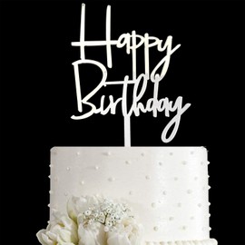 Decoración acrílica para tartas de feliz cumpleaños (espejo plateado)
