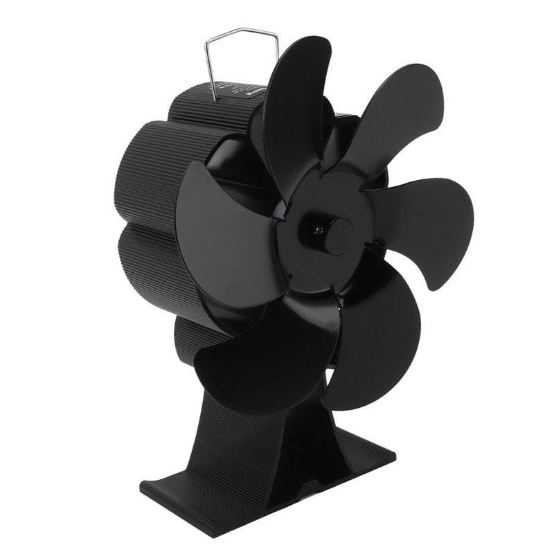 Black 6 Blade Heat Powered Stove Fan Thermodynamically Driven Fireplace