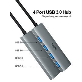 USB 3.0 Hub,4 Port USB Splitter Extender Portable Adapter Multiport Data Hub for Laptop,Xbox, Flash Drive,HDD,Console,Camera,Keyborad,Mouse Windows,Mac OS PC,Not Designed to Charge Devices-Grey