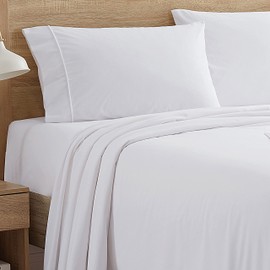 Flannel Sheets Warm and Cozy Deep Pocket Breathable All Season Bedding Set with Fitted, Flat and Pillowcases, Full, White