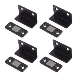 KOYOKOMA L-Shaped Magnetic Catch, Set of 4, Magnetic Catch, Stainless Steel, Thin, Strong, Door Clasp, Furniture Door, Cupboard, Door Catch, DIY, Sliding Door, Double-sided Tape, Screws (Black)