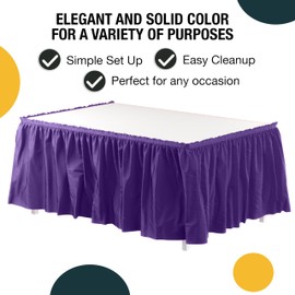 Exquisite Purple Table Skirt 6 Pack 29" X 14' Disposable Plastic Table Skirts for Rectangle Tables 6ft + or Round Tables - Ruffle Table Skirt with Adhesive Strip - Gender Reveal Decor & Party