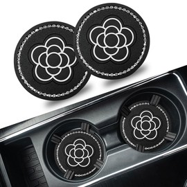 2PCS Bling Cup Coasters for Car, PVC Anti Slip Car Coasters for Cup Holders, Cute Flower Print Cup Holder Insert Coaster, 2.72 Inch Universal Car Accessories for Women Girl (Flower)