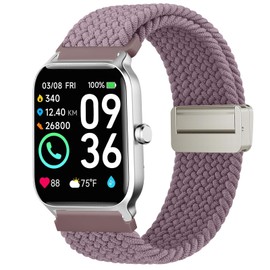 Magnetic Braided Bands for IDW13,IDW16,IDW19 Smartwatch Bands, 22mm Soft Nylon Replacement Strap for Fitpolo IDW13/Woneligo W13/FITVII HM57, ENOMIR/TOOBUR/MILOUZ/Gydom/Faweio/Veryfit IDW19 Smartwatch for Women Men (Smoke Violet)