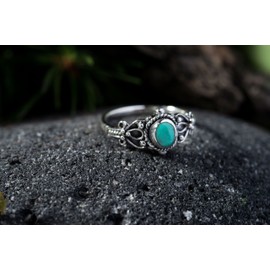 WINDALF Bohemian Lucky Ring Roxia 9mm Vintage Protection Turquoise Friendship Protection Ring 925 Sterling Silver, Fabric, Turquoise