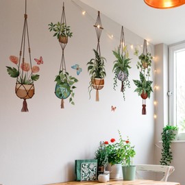 Lekabee Green Plant Leaves Wall Decals, Potted Plant Butterfly Wall Art Stickers for Office Bedroom Living Room Classroom Parties Decoration