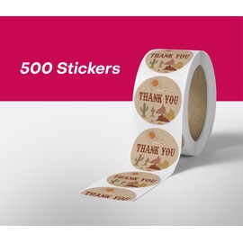 Cute Thank You Stickers (500 Count) - 1.5' Round Waterproof Stickers - Small Business Supplies - Wild West Theme