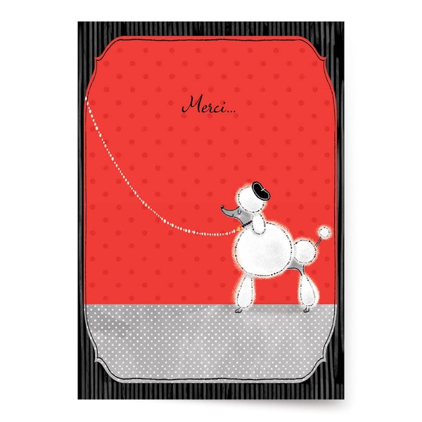 Designer Greetings French Language Thank You Cards, “Merci” Glittering Poodle