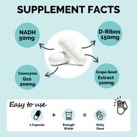 NADH 50mg Maximum Strength NADH - Energy Booster, NAD+ Supplement, Active Form of Vitamin B3, 2 Months Supply, 60 Count (Pack of 1)