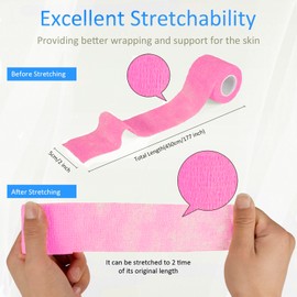 24 Pack Self Adherent Cohesive Wrap Bandages Non Woven Cohesive Bandage Elastic Self Adhesive Bandage Wrap Sports Athletic Tape First Aid Tape for Wrist Ankle Pet Vet Wrap Grip Cover 2 inch (Pink)