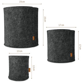 Miqio Design Premium Felt Basket - Storage Baskets Round - Set of 3 - Plant Basket - Flower Planter - Oeko-Tex Certified - Foldable Organiser for All Rooms - Dark Grey
