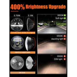 UNI-SHINE 5 3/4'' 5.75 inch LED Headlights Round 4pcs Reflector Hi/Lo Beam with DRL Sealed Beam H5001 H5006 fit for Peterbilt 349 359 fit for Impala 59-76 fit for Dodge