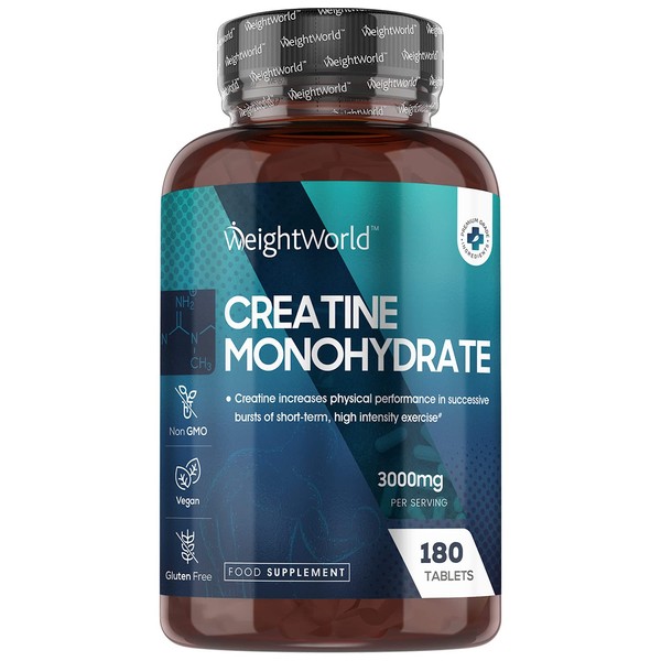 Creatine Monohydrate Tablets 3000mg - 180 Creatine Tablets - Gym Supplement for Men & Women - Creatine Monohydrate Powder Alternative - Vegan & Keto Unflavoured Energy Supplement for Workout