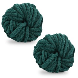 Chunky Wool Yarn 250g × 2, Knitting Wool Yarn Coarse Yarn Knitting Yarn for Crochet, 2cm Soft Chunky Yarn for Yarn Projects Making Bags Hats Blankets Pillow Cushion Cat Bed (Dark Green)