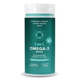 Iwi Omega-3 Mini Softgels (30 Servings), Easy to Swallow, Plant-Based Algae Omega 3 with EPA + DHA, Whole-Body Support Dietary Supplement, Krill & Fish Oil Alternative, No Fishy Aftertaste