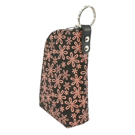 Indenya 4707-51-160 Key Case D Deer Leather Black Background x Pink Lacquer Snowflake Pattern, Black, Pink