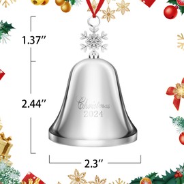 2024 Christmas Bell, Annual Christmas Bell, Silver Bell Ornament for Christmas Decorations, Bell Ornament for Christmas Anniversary, Annual Bell with 2 Ribbon (Snowflake Christmas Bells)