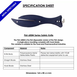 The Safety Knife Fish 600M BLUE Safety Metal Detectable Knife Cutter; Easy Cut Made in England