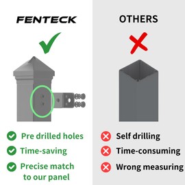 Corner Post for Yard, Garden, Outdoor Fencing – Steel, 2"x2"x78", Black, DIY pre-Drilled 90° Holes, Built-in Rivet Nuts, Soil Installation (1pc)