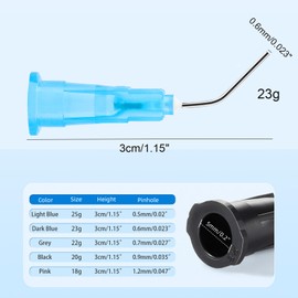 JMU 100Pcs Bent Dispensing Tips 23G, Blunt Tip Dispensing Needle, Dental Pre Bent Flow Dispensing Etch Tips, Disposable Oral Irrigation Needle Tips, Blue
