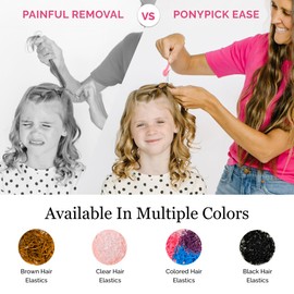 THE PONY PICK Hair Elastic Rubber Bands Cutter Tool Easy To Use, Pain Free, No Hair Damage Ponytail Cutter Tool for Kids & Toddlers (3 Picks & 50 Clear Hair Elastics)