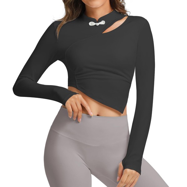 JBT Women's Slim Yoga Long Sleeve Top Black - Asymmetrical