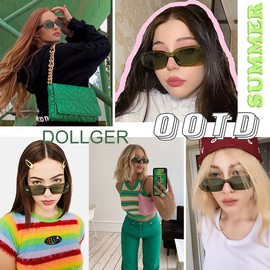 Dollger Rectangle Sunglasses for Women Men Vintage Square Frame Eyewear uv 400 protection Fashion Y2K Glasses (1PCS Green)