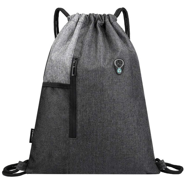 Peicees Drawstring Backpack Water Resistant Drawstring Bags for Men&Women Black Sackpack for Gym/Shopping/Sport/Yoga/School (Y-Light Gray)