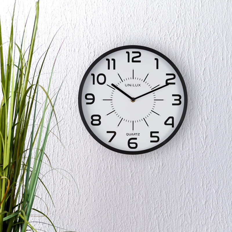 Unilux Pop Wall Clock Quartz System, Silent Ticking, Black