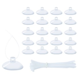 Waycreat 20pcs 35mm Rubber Suction Cups, Small Suckers with 40pcs Transparent Zip Ties, Anti-Collision Suction Pads for Table, Window, Aquarium Fish Tank, Wall, Metal, Glass Hanging