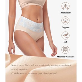 coskefy Women's High Waisted Underwear Cotton Stretch Briefs Full Coverage Ladies Panties Plus Size Multipack