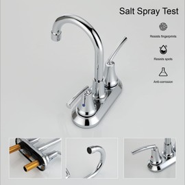 RKF 4 inch Chrome Polished Bathroom Sink Faucet 2-Handle Centerset Bathroom Faucet with Drain 360 Swivel Spout Bathroom Vanity Sink Faucet Bathroom Basin Lavatory Mixer Tap RKF2011B23-CP