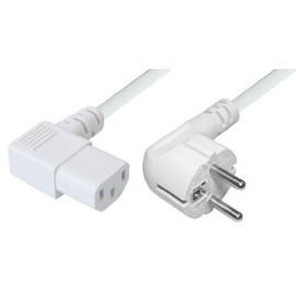 2 m IEC Power Cable Power Cable Protective Contact Plug 90° Angled to C13 Socket 90° Angled Right PC Computer Monitor Projector Printer - White